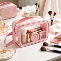 Sac cosmétique en PVC noir et rose, imperméable, avec impression personnalisée du logo, transparent, givré, sac de voyage en PVC pour maquillage