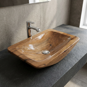 Lavabo en bois et résine époxy fait main – Évier de salle de bain en bois naturel avec style moderne - Product Image 5