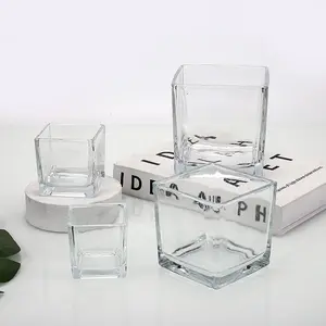 Hoge Kwaliteit Multi-Size Theelichtje Kandelaars Diy Geurkaarscontainers Lege Glazen Quadrate Vierkante Mini Kaarsenpot