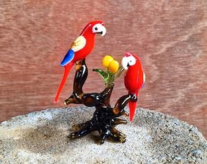 Handmade Glass <b>Parrot</b> Figurine Lampwork Animal Theme Blown Glass Dome Decorative <b>Ornament</b> Red Blue Yellow Colorful Craft - Product Image 3
