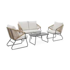 AJUNION Mobilier <span class=keywords><strong>de</strong></span> <span class=keywords><strong>jardin</strong></span> moderne en résine et <span class=keywords><strong>plastique</strong></span> effet corde Ensemble <span class=keywords><strong>de</strong></span> mobilier d'extérieur à cadre en acier Ensemble <span class=keywords><strong>de</strong></span> salon avec balcon - Product Image 1