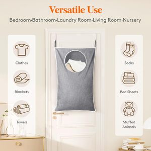 Hanging <b>Laundry</b> Hamper 33x15x85cm Foldable Fabric Rectangle Bathroom Clothing Organizer With Stainless Steel Hooks - Product Image 5