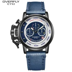 Factory OEM three time zone watches on sale leather reloj digital watches