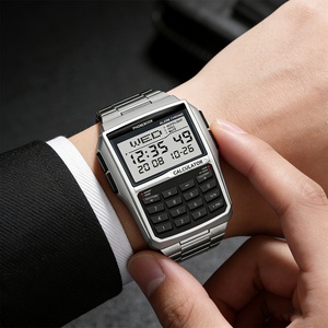 Montre électronique pour homme, style calculatrice, bracelet en alliage d'acier inoxydable, boîtier en plastique, montre pour étudiants et professionnels - Product Image 2