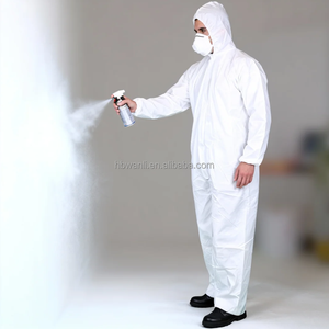 Combinaisons jetables blanches antistatiques et imperméables <span class=keywords><strong>de</strong></span> type 5 avec capuche pour l'industrie pétrolière et chimique, en polypropylène, coutures soudées - Product Image 1