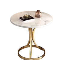 Table d'appoint ronde en marbre et acier inoxydable doré de luxe, table basse contemporaine pour salon