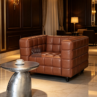 Maßgefertigter Vintage-Sessel mit Quadratischem Gittermuster aus Echtem Leder, Einzelsitz-Lounge-Sofa für Wohnzimmer, Hotel und Gastgewerbe-Projekte