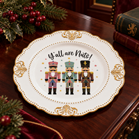 Assiette de présentation élégante en plastique Casse-Noisette 13 pouces, motif imprimé UV avec bordure perlée dorée pour fêtes de Noël et réunions de famille