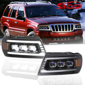 Ensemble de phares LED automatiques SINDAR, accessoires de phare modifiés pour <span class=keywords><strong>Jeep</strong></span> <span class=keywords><strong>Grand</strong></span> <span class=keywords><strong>Cherokee</strong></span> WJ WG 1999-2004 - Product Image 1