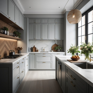 Modern Modular White Shaker Kitchen Cabinets with Laminate and <b>Glass</b> <b>Doors</b> Customizable Storage Furniture - Product Image 3