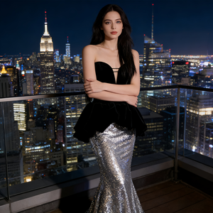 <span class=keywords><strong>Robe</strong></span> noire moderne en maille naturelle sans bretelles et duveteuse pour femmes enceintes, vente en gros de vêtements féminins de qualité - Product Image 6