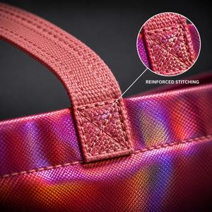 Custom Holographic Nonwoven Tote <b>Bag</b> Laser Laminated Reusable Shopping Gift Carry <b>Bag</b> Pink Handles - Product Image 4