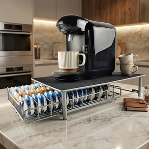 Boîte de <span class=keywords><strong>rangement</strong></span> pour capsules de café <span class=keywords><strong>Tassimo</strong></span>, organisateur à double tiroir pour 60 capsules - Support de machine à café antichoc pour usage domestique - Product Image 4