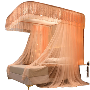 Hermosa princesa encaje dosel forma cuadrada interior decoración del hogar red doblada malla para cama tamaño King Queen <span class=keywords><strong>mosquitera</strong></span> moderna - Product Image 1