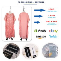 Y104 #   Robes africaines pour femmes, vêtements brodés, maille à fleurs 3D, col rond, manches chauve-souris, robe ample + robe intérieure, ensemble Dashiki