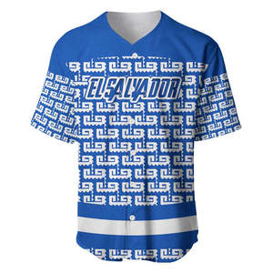Jersey Baseball Pola Tribal El Salvador dengan Lambang Nasional dan Tema Biru Putih Seragam Baseball Logo Kustom - Product Image 3