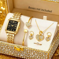 Montres rectangulaires élégantes pour femmes, ensemble de bijoux en forme de cœur en strass, montre-bracelet à Quartz pour dames, Relogio Feminino (sans boîte), 6 pièces