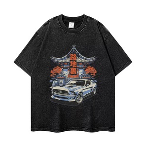 Camiseta Ford <span class=keywords><strong>Mustang</strong></span> Japanese Temple - Estilo JDM Vintage con Gráfico de Muscle Car, Algodón Negro Lavado, Oversized, Streetwear - Product Image 4
