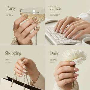<span class=keywords><strong>Uñas</strong></span> postizas hechas a mano con degradado <span class=keywords><strong>de</strong></span> tinta oceánica, adornos <span class=keywords><strong>de</strong></span> estrellas <span class=keywords><strong>de</strong></span> mar con lámina metálica, <span class=keywords><strong>uñas</strong></span> cortas estilo ballet. - Product Image 4