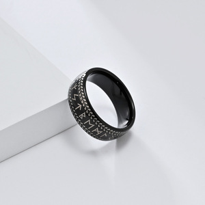Anillo de runas vikingas Vintage con borde cruzado, alfabeto rúnico nórdico minimalista, banda de carburo de tungsteno de 8MM, joyería pagana Medieval Unisex - Product Image 3