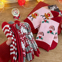 Lot de 5 paires de chaussettes de noël automne hiver mi-tube respirant dessin animé mignon et chaud pour femmes chaussettes de noël en laine