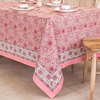 Nappe en coton pur à imprimé floral, motif botanique rose, rectangulaire, pour table à manger