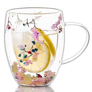 Mug en verre à double paroi en borosilicate de haute qualité de 350 ml au design créatif, best-seller pour le thé, avec fleurs séchées - Product Image 4