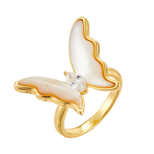Butterfly Open <b>Ring</b> Natural Seashell Gold Plated Adjustable Index <b>Finger</b> Party Jewelry - Product Image 5