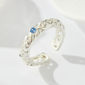 Retro Flower Openwork <b>Ring</b> Pave Setting <b>Adjustable</b> Women's Index Finger Jewelry Gift - Product Image 3