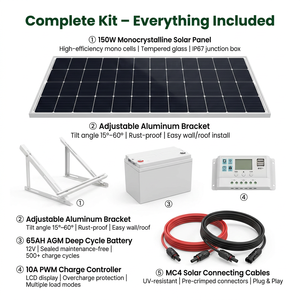 ชุดระบบพลังงานแสงอาทิตย์แบบออฟกริด 150W โมโนคริสตัลไลน์ พร้อมแบตเตอรี่คอลลอยด์ 48V 65Ah ระบบ MPPT พกพาสะดวก ใช้งานต่อเนื่อง 24 ชั่วโมง สำหรับบ้าน 150W - Product Image 1