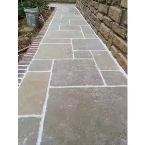 Antique tumbled grey blue limestone pavers courtyard