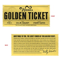 Nouvelle collection de cartes cadeaux en plastique Thème Willy Wonka : Billet d'or, Panneau mural doré, Usine de chocolat de Charlie, pour mariage, vente en gros