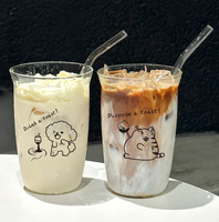 Gobelet en verre imprimé avec couvercle et paille, transparent, pour café, lait, jus, pour la maison et la cuisine