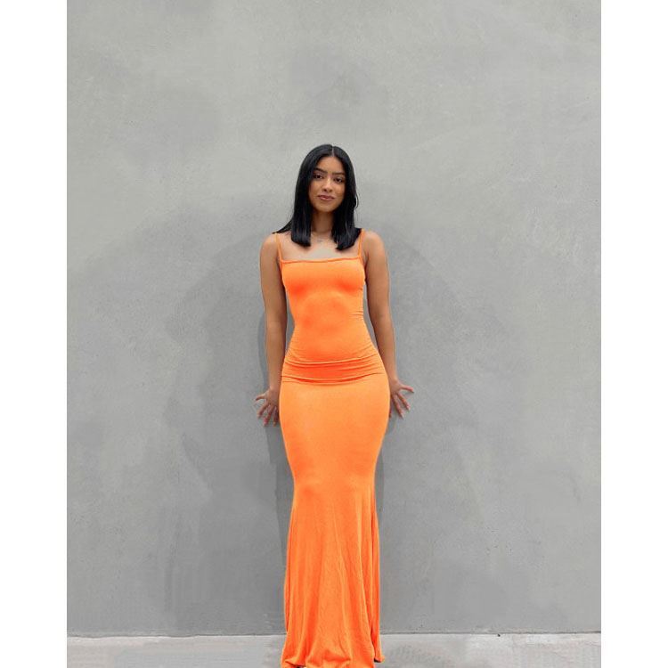 UIFLQXX Robe Longue Moulante Sexy à Bretelles Spaghetti Sans Manches Pour Femme, Noir , M