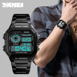 Skmei Digital Watch Men Stainless Steel Band Dual Time Luminous Alarm Stopwatch 5Bar Water Resistant - Product Image 2