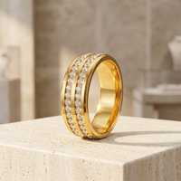 Bague en acier inoxydable plaqué or avec strass, double rangée pavée, bijoux de mariage unisexe pour couples