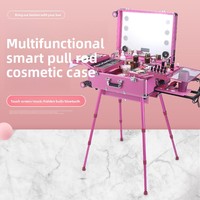 Trolley Bluetooth en alliage d'aluminium pour maquilleurs Pliable Multifonctionnel Tattoo Beauty Toolbox Lights Tie Rod Cosmetic