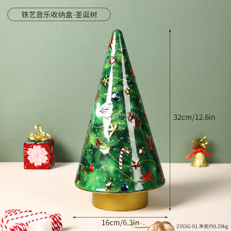2355G-01 Boîte de rangement musicale en fer forgé - Sapin de Noël