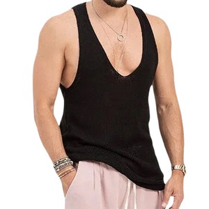 Chaleco de Punto con Cuello en V para Hombre, Corte Holgado, Color Sólido, Fibra Acrílica, Ropa de Verano, Tallas M, L, XL, XXL - Product Image 5