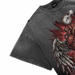 T-shirt pour homme surdimensionné, style punk, imprimé vintage, effet délavé, coton, streetwear, t-shirts de haute qualité, pour la vente en gros - Product Image 4