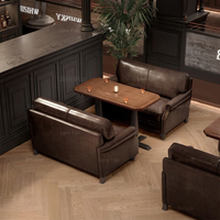 Canapé de bar commercial en cuir vintage, mobilier de restaurant à thème américain, whisky, musique, salle à manger, café, table de restaurant, ensemble de restaurant, Guangdong