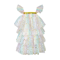 Robe en tulle arc-en-ciel pour filles, robe de princesse à manches bouffantes à étages avec imprimé étoiles dorées pour fête d'anniversaire, ODM