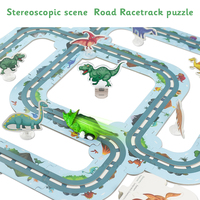 PUZJOY Track Puzzle Montessori Dinosaur Puzzle avec voiture mignonne pour enfants de 3 à 6 ans, en papier, jouet de dessin animé et de bricolage
