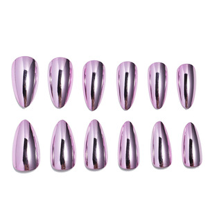 Faux ongles à presser en forme d'amande, motif ciel étoilé, rose clair, pré-dessinés, vente en gros, manucure pour femmes, best-seller - Product Image 3