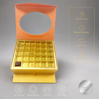 Boîte cadeau magnétique Leabon pour chocolats, plateau doré 36 compartiments, couvercle à fenêtre ronde, boîte en papier coulissante, emballage de chocolats, vente en gros, direct usine