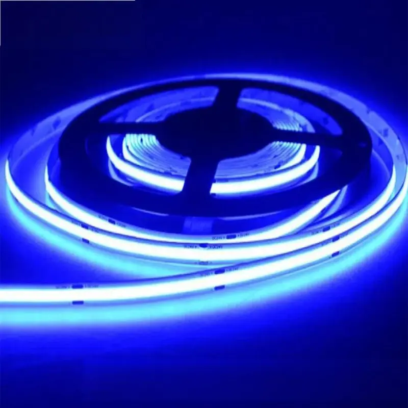 DC12V/24V IP20 Rated High Density Flexible 480 LEDs/m Blue COB LED Strip Light 8MM High CRI 90 Dimmable Remote Control
