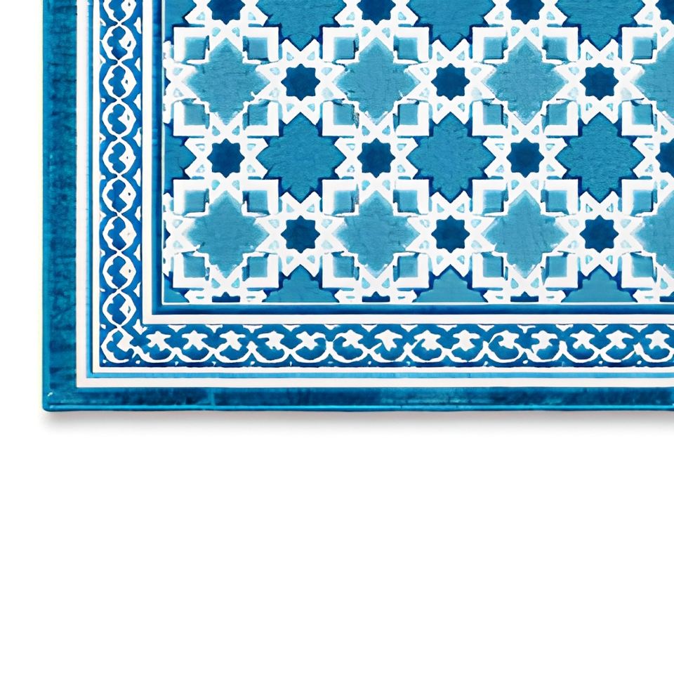 Extra Large Islamic Prayer Mat Turkish Blue Geometric Non Slip Washable ...
