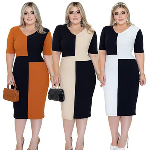 2021 ladies dress X-4XL stitching casual women plus size dress & skirts sleeveless girls clothing mid loose dress