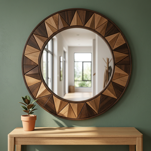 Modern Round Framed Wooden Glass Wall <b>Mirror</b> Wedding <b>Hanging</b> Decor for Living Room Bedroom - Product Image 2