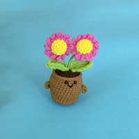 Fleur artificielle en polyester tricoté, motif tournesol en pot, au crochet, faite main, classique, pour décoration de bureau, pour la remise des diplômes et la fête des Mères